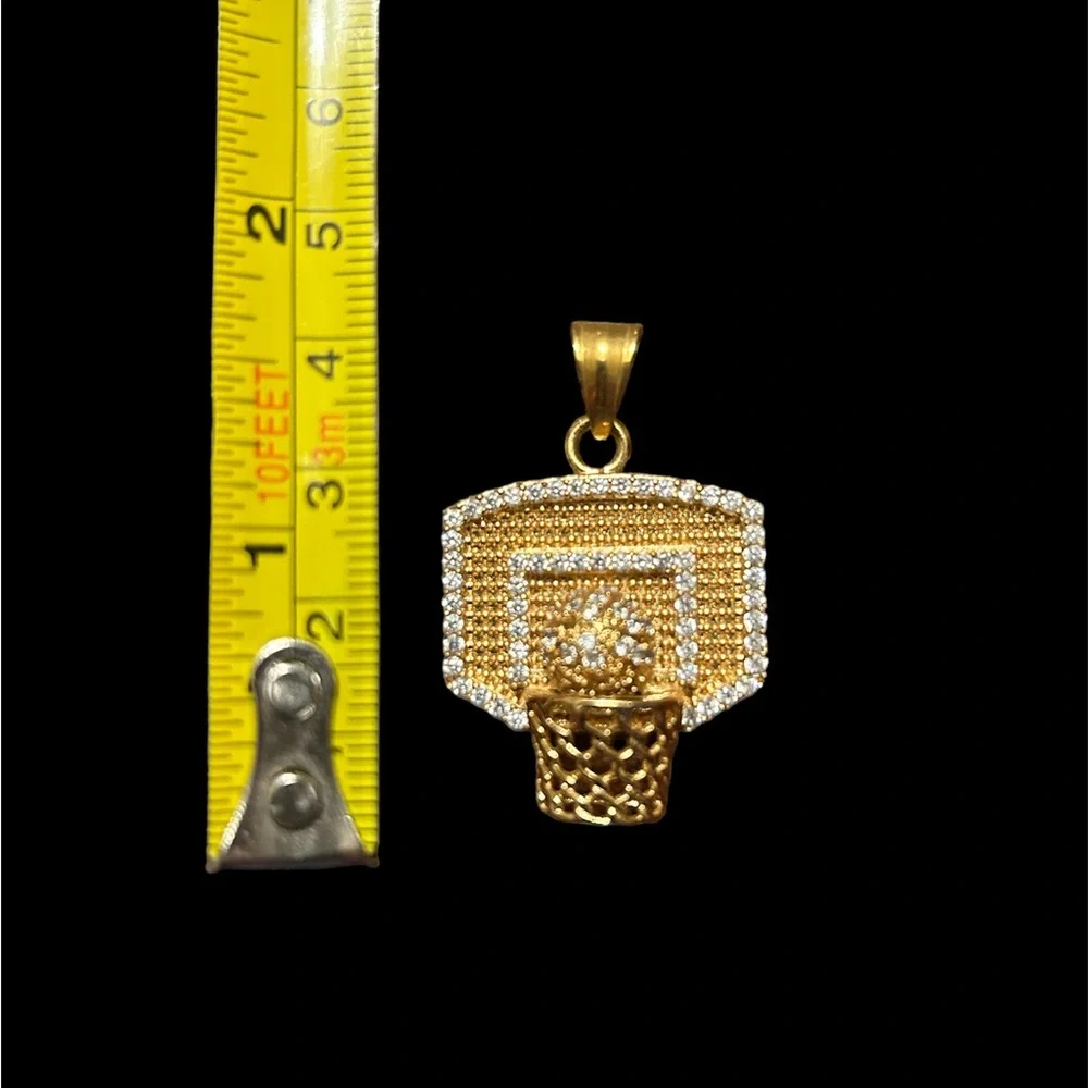 Mens Gold plated Basketball Pendant with diamond crystals accents